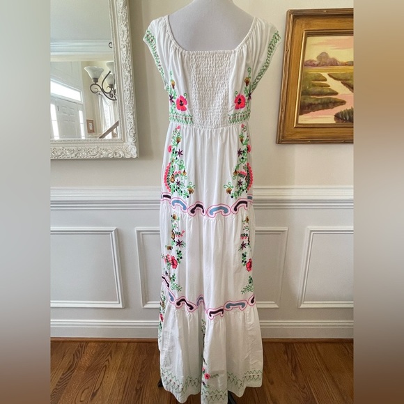 New Anthropologie Embroidered Off-The-Shoulder Maxi Dress Medium White - Picture 8 of 9